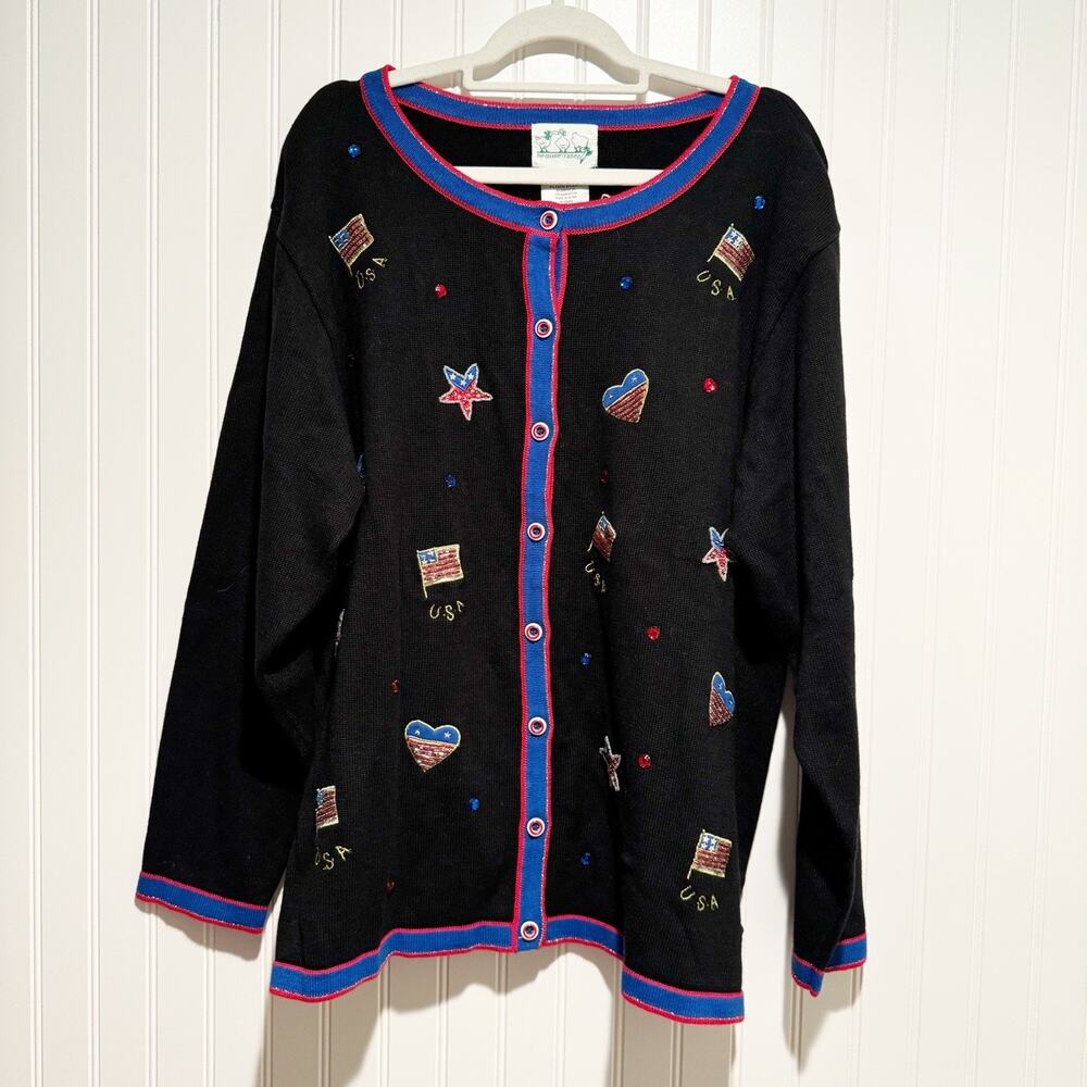 Quacker Factory Patriotic Americana 4th Of July Cardigan Sweater NEW Size 1X